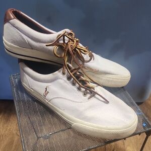 Polo by Ralph Lauren White and Brown Sneakers with Moccasin Stitching